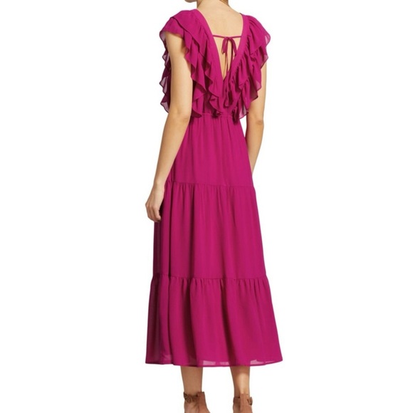 Wayf Fuchsia  Ruffled Sleeveless Maxi Dress Size L - Picture 3 of 14